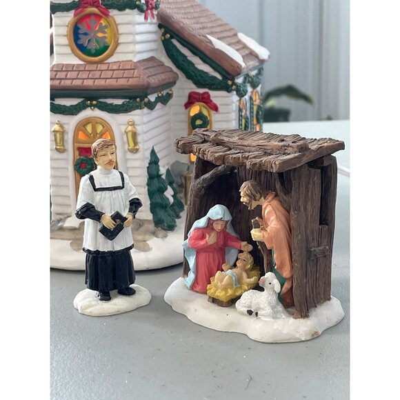 Snowflake Falls Lighted Church Set Christmas Holiday Village 8 Piece Figurines - Picture 7 of 10